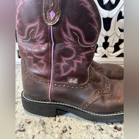 Justin Gypsy Cowgirl Brown Leather Pink Trim Detail Western Boots Size 8.5 - Picture 9 of 12